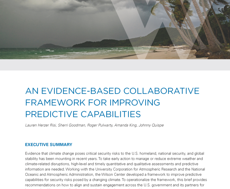 Cover page for the brief, "An Evidence-Based Collaborative Framework for Improving Predictive Capabilities"