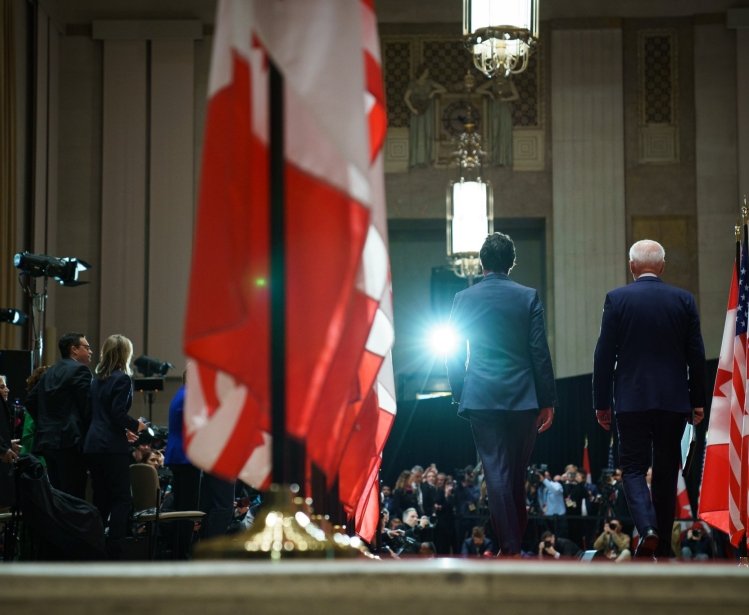 Biden Trudeau Walking Away Ottawa Visit