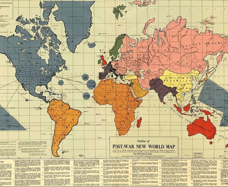 Map with inscription "Post-War New World Map"