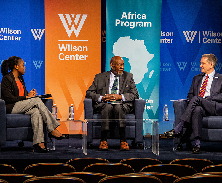 Oge Onubogu sits with Ambassador Johnnie Carson and Ambassador Mark Green