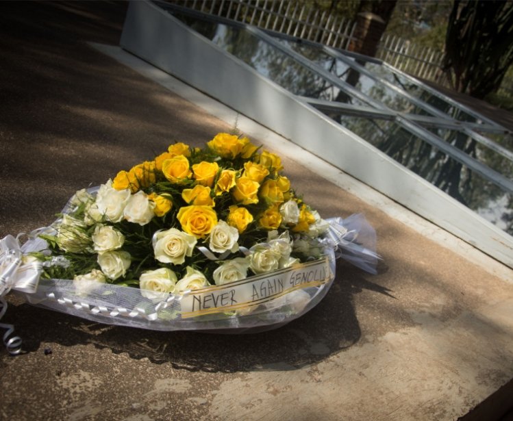 Flowers at the Kigali Genocide Memorial for the victims of the 1994 genocide in Rwanda. 