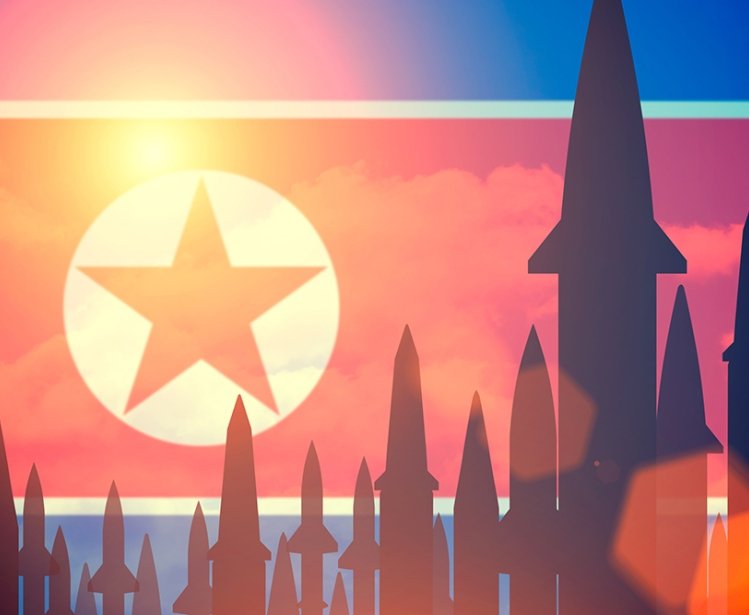 Image of North Korea flag with missiles
