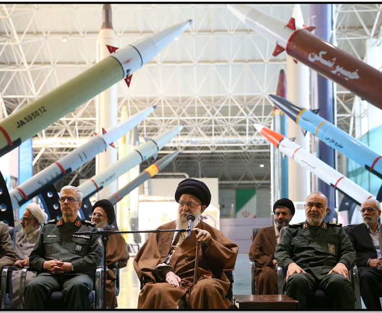 Supreme Leader Ayatollah Ali Khamenei pictured at a 2023 weapons exhibition
