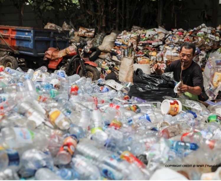 Man sifting through plastic waste