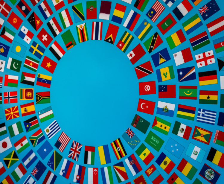 World Bank Group and International Monetary Fund Annual Meeting Logo with Flags Arranged in a Circle