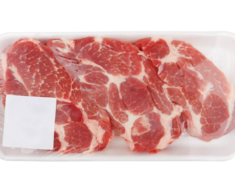 Packaged meat with blank labeling