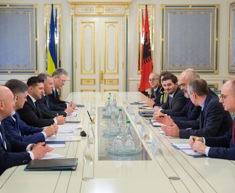 President of Ukraine Volodymyr Zelensky meets with the Prime Minister, Minister of European and Foreign Affairs of the Republic of Albania, and the current OSCE Chairman-in-Office Edi Rama.