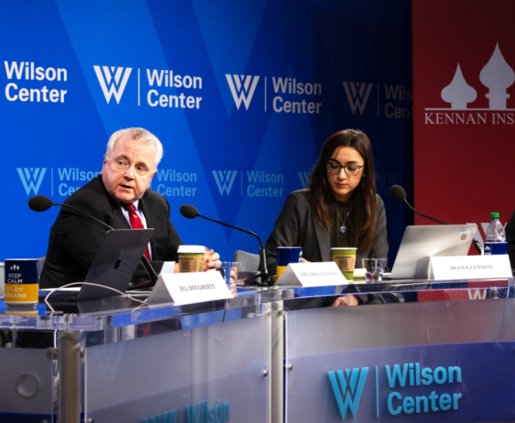 Event panelists from left to right: Jill Dougherty, Amb. John Sullivan, Olena Lennon, and William Pomeranz