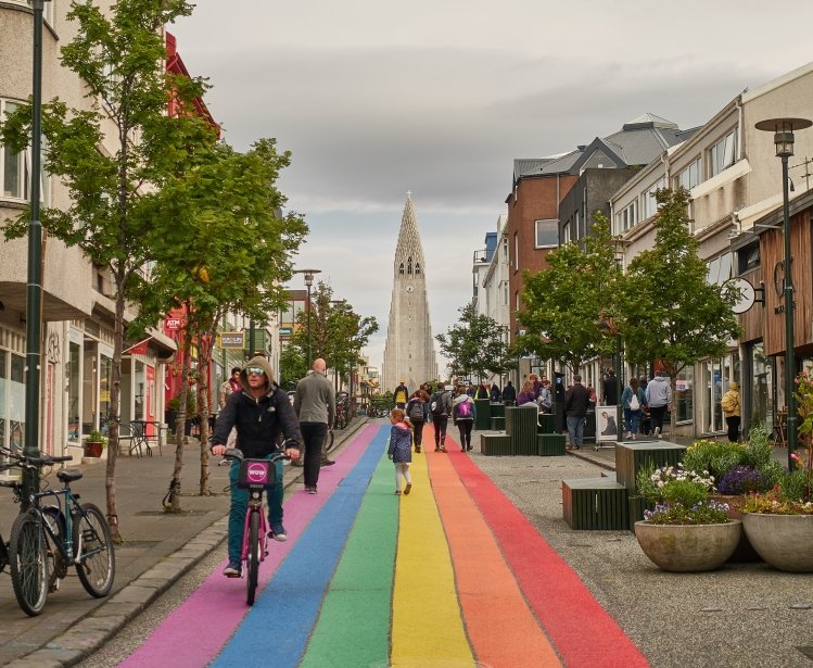 Reykjavik / Iceland - 08/22/18 : Skólavörðustígur street. Day after Pride festival 2018