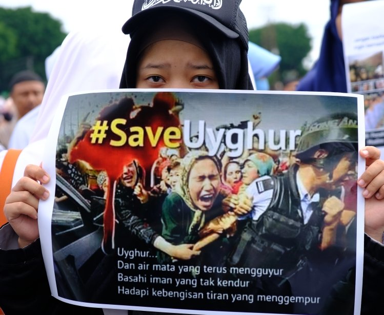 Yogya, Indonesia. December 21, 2018. Muslim elements demonstrated in the Uyghur defense at the Zero Point of the city of Yogyakarta. Uyghur Muslims get racist and discriminatory actions by the Chinese