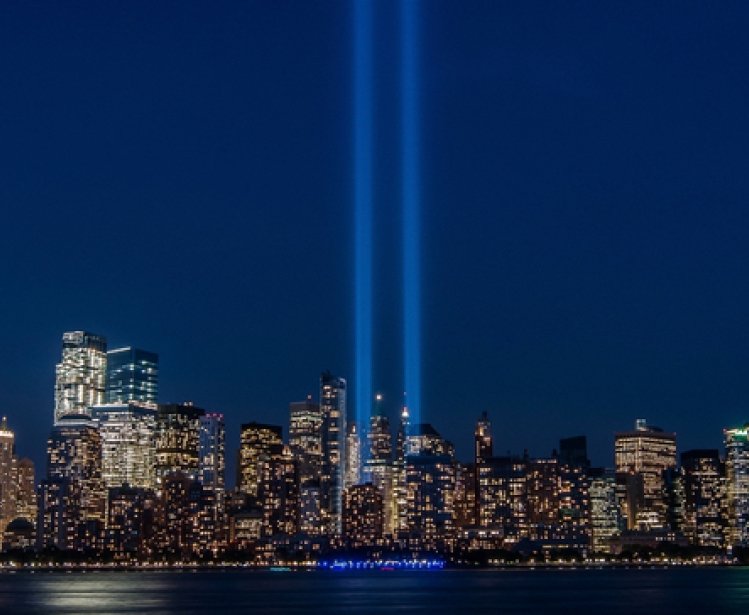 9/11 Light Memorial over the NYC Skyline