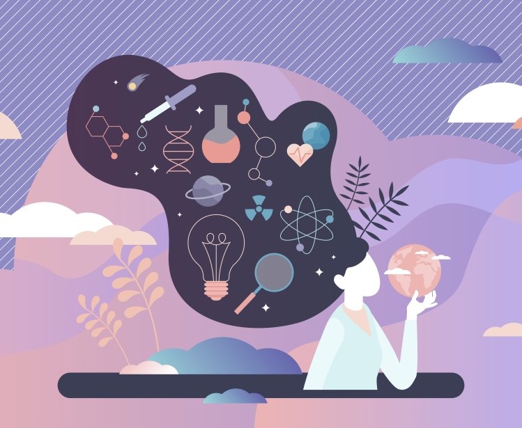 Vector image highlighting women's interest in science and technology