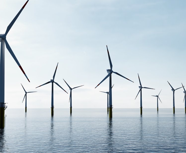 Offshore wind turbines in ocean