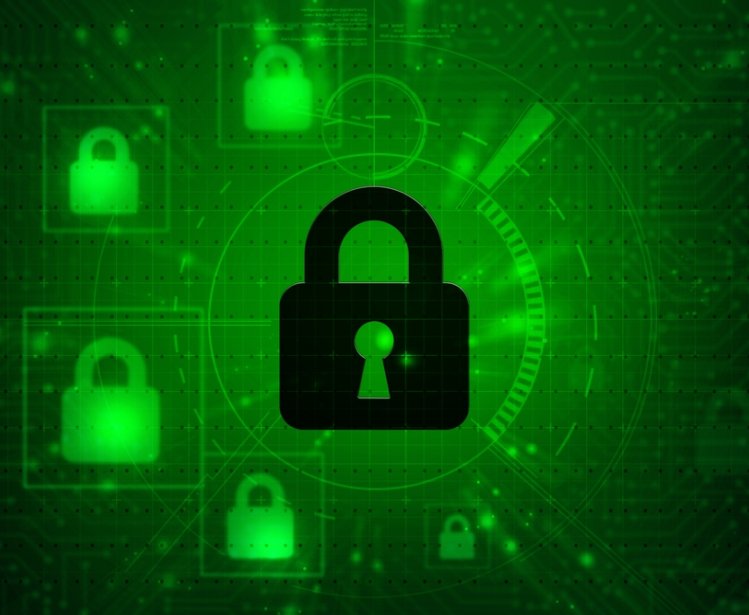 Padlock on a green digital background