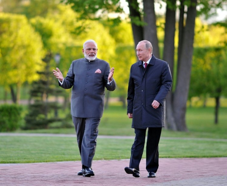 Modi and Putin Walking Outside