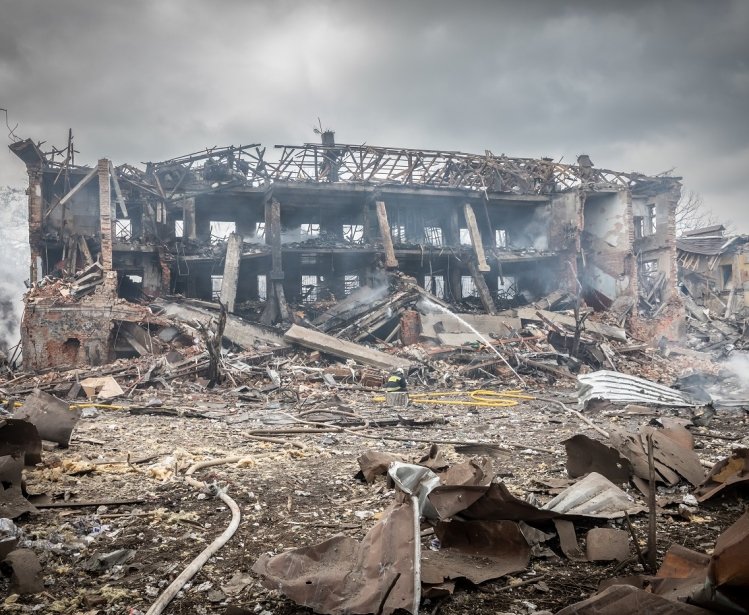 A bombed building in Dnipro, Ukraine, Mar 11, 2022