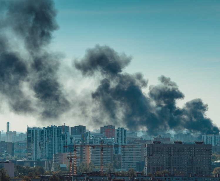 smoke over moscow skyline