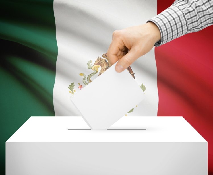 Voting concept - Ballot box with national flag on background - Mexico
