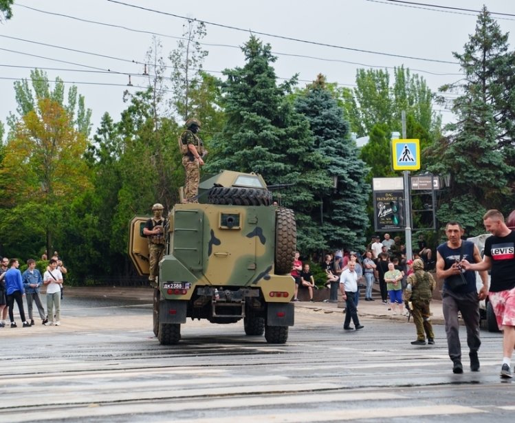 Tank on city street