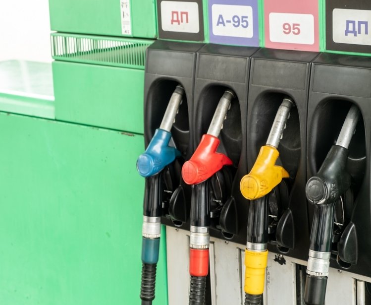 Close-up of fueling pumps at a gas station in Ukraine