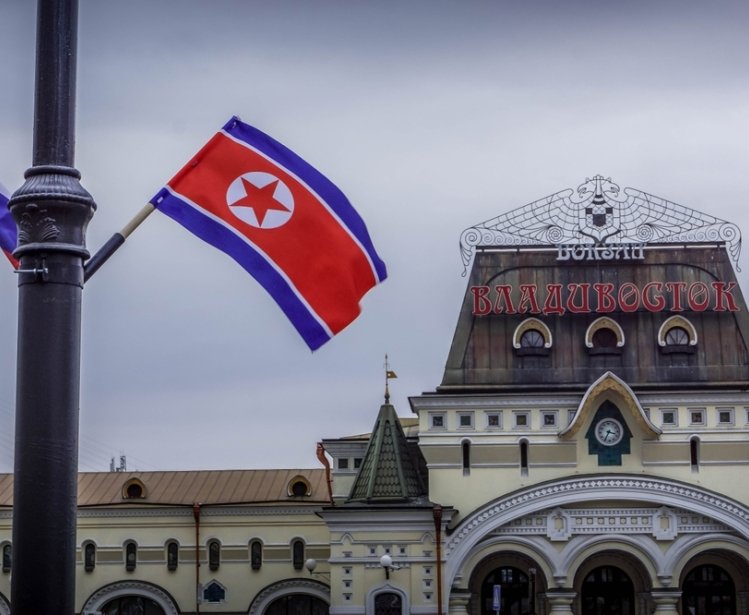 North Korean Flag in Vladivostok