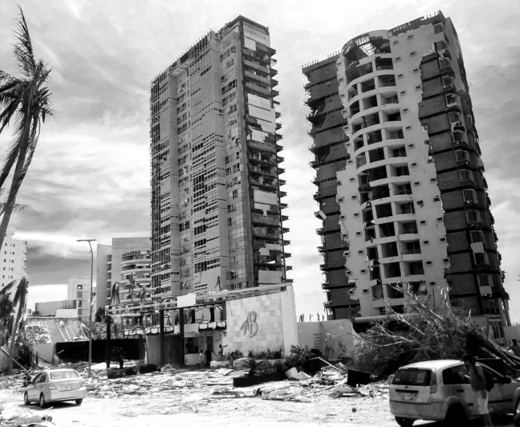 Acapulco, Mexico - 10 28 2023: Mexican port of Acapulco smashed by hurricane Otis.