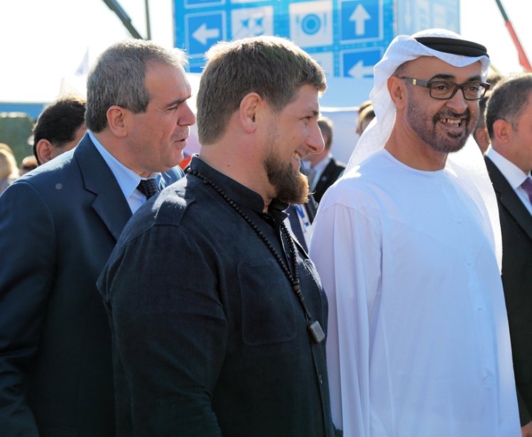 ZHUKOVSKY, RUSSIA - AUG 25, 2015: The President of the Chechen Republic Ramzan Kadyrov and crown Prince of Abu Dhabi Mohammed al Nahyan at the International Aviation and Space salon MAKS-2015