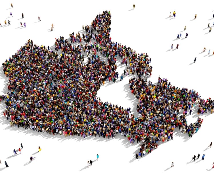Outline of Canada composed of diverse crowd.