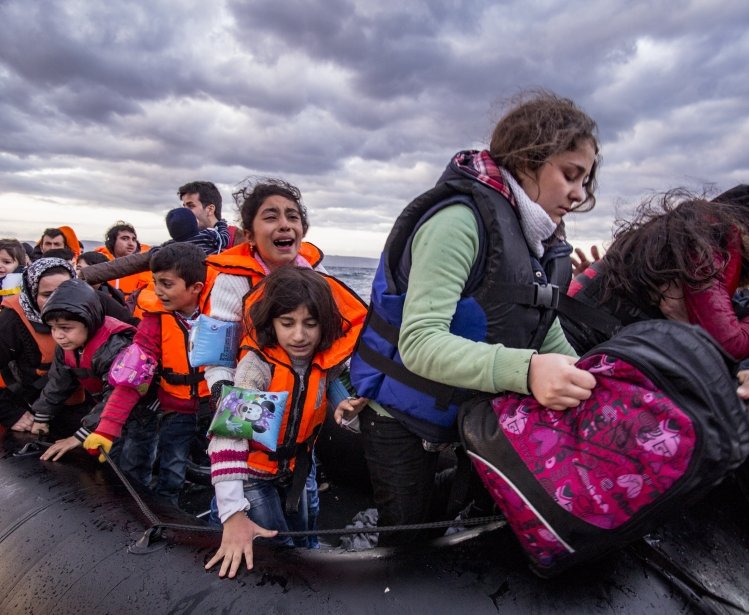 Refugees on a boat