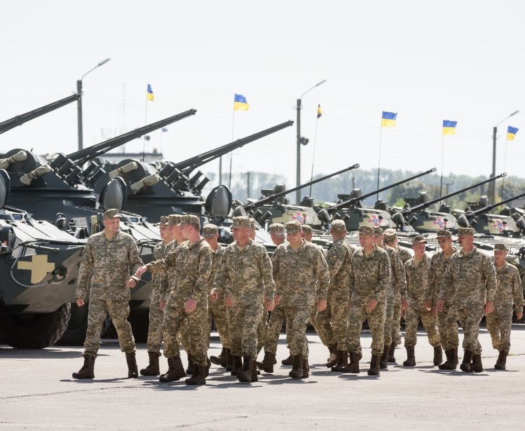 KHARKIV REG., UKRAINE - Aug 23, 2015: Weaponry and military equipment of the armed forces of Ukraine before being sent to the war zone in eastern Ukraine