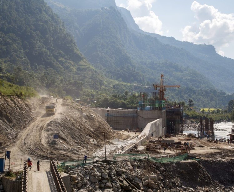 Construction site of the Upper Marsyangdi Hydropower Project in the Annapurna Region, Bhulbhule, Nepal.