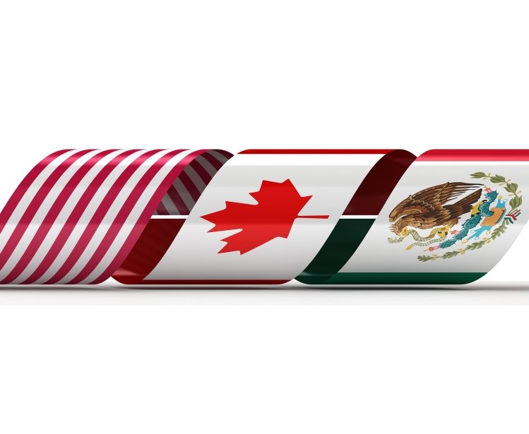 Curved Ribbon of US, Canada, and Mexico Flags