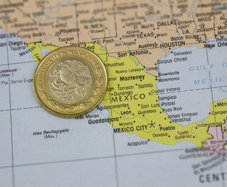 Peso on map of Mexico