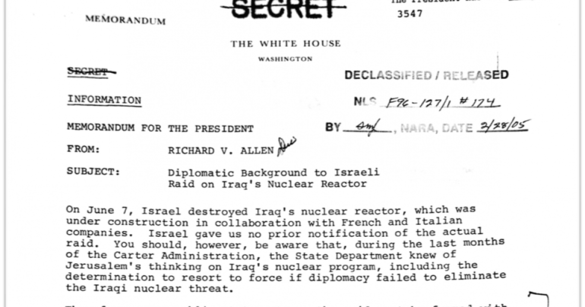 The Israeli Raid Against the Iraqi Reactor - 40 Years Later: New
