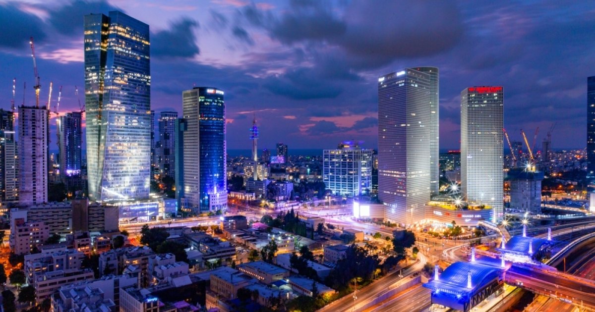 The modern skyline of Tel Aviv at dusk, symbolizing the nation's economic resilience amidst regional challenges. (wilsoncenter.org)