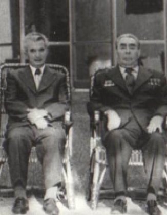 Romanian leader Nicolae Ceauşescu (center left) & Leonid Brezhnev (center right)
