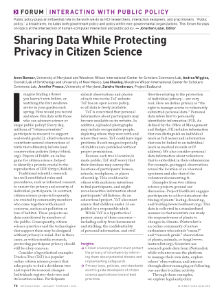 Sharing data while protecting privacy in citizen science