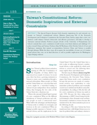 Taiwan's Constitutional Reform: Domestic Inspiration and External Constraints