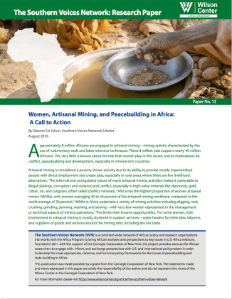 Women, Artisanal Mining, and Peacebuilding in Africa: A Call to Action