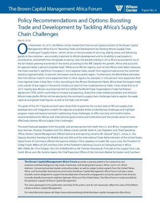 Policy Recommendations and Options: Boosting Trade and Development by Tackling Africa’s Supply Chain Challenges