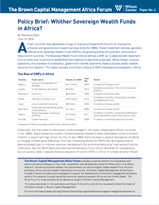 Whither Sovereign Wealth Funds in Africa?