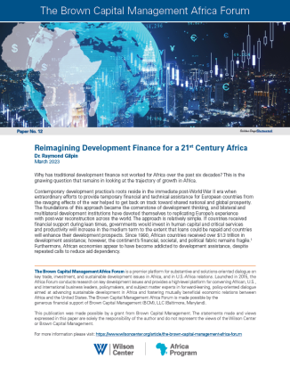 Cover for the Reimagining Development Finance for a 21st Century Africa publication