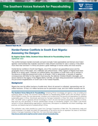 Herder-Farmer Conflicts in South East Nigeria: Assessing the Dangers Publication Cover