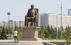 A monument to former Kazakh President Nursultan Nazarbayev