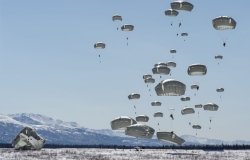 U.S. Army Paratroopers during airborne training at Joint Base Elmendorf-Richardson, Alaska are trained to execute airborne maneuvers in extreme cold weather. 