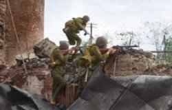 colorized image of Soviet soldiers at Stalingrad
