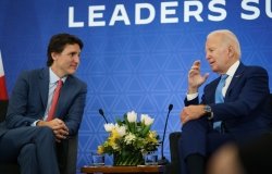 Biden and Trudeau Talking at NALS 2023