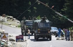 An Indian Army convoy at the Sringar-Ladakh highway, June 2020.