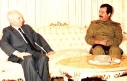 Saddam meets with founder of Ba'athist thought, Michael Aflaq, in 1988