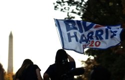 Celebration in Black Lives Matters Plaza after Joe Biden is announced as the winner. 